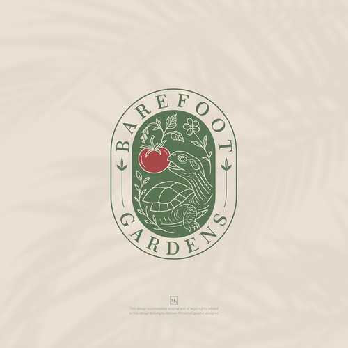 Turtle logo with the title 'Barefoot Gardens Logo'