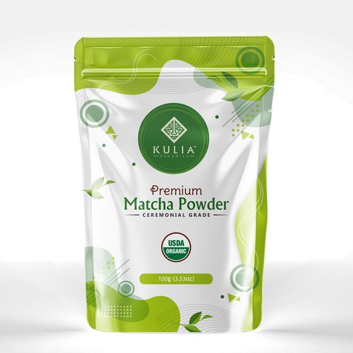Matcha packaging with the title 'Matcha Powder pouch design'