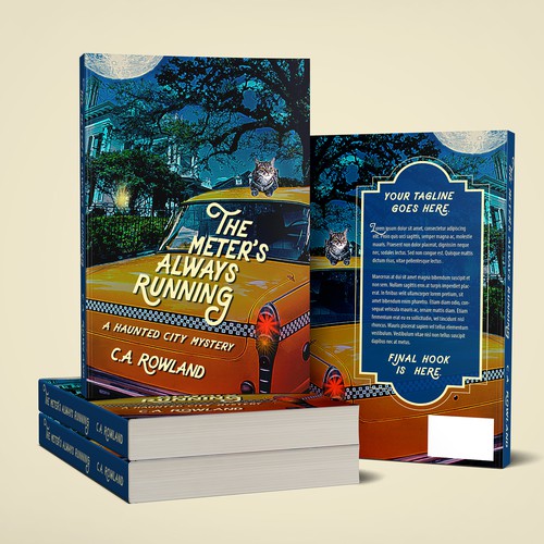 Yellow book cover with the title 'book cover: cozy mystery'