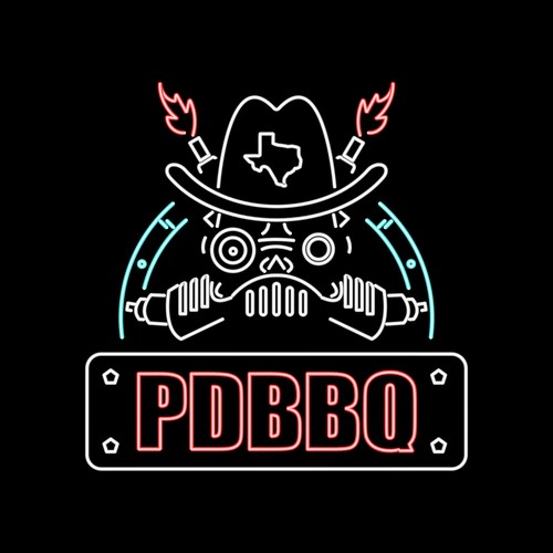 Smoker logo with the title 'Neon logo concept for BBQ restaurant in steam pank style'
