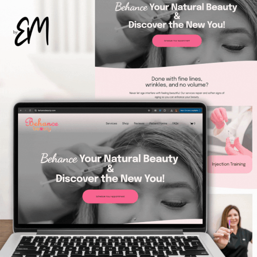 Aesthetic design with the title 'Pretty in PINK for an Anti-Aging Med-Spa'