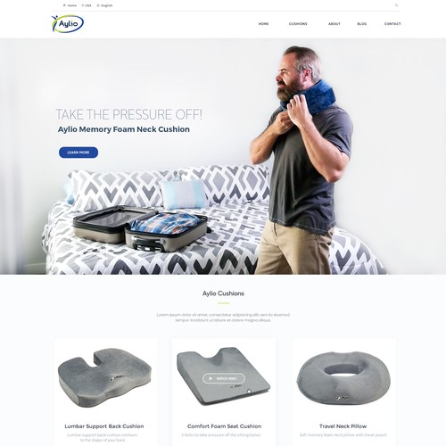 Retail website with the title 'Aylio memory Foam cushion ecommerce website '
