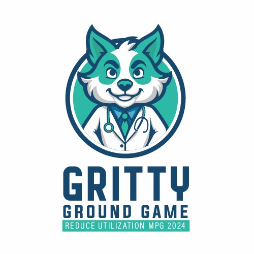 Animal-mascot logo with the title 'Gritty Ground Game Hospital Mascot Logo'