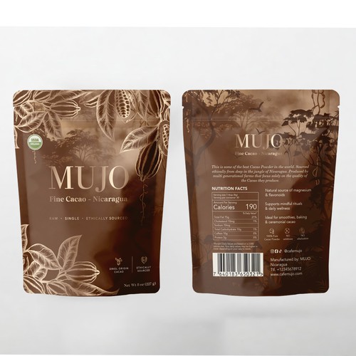 Cocoa packaging with the title 'Packaging design'
