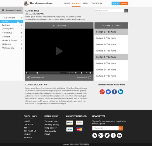 Learning website with the title 'Course and test page'
