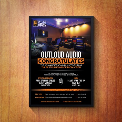 Music studio design with the title 'Outloud Audio Award Flyer'