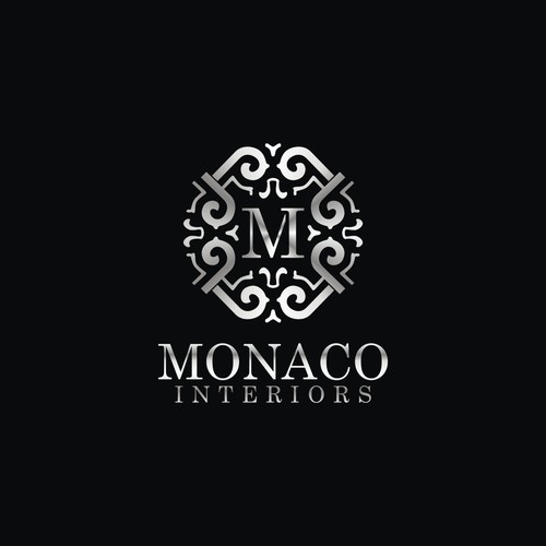 Silver logo with the title 'Monaco Interiors'