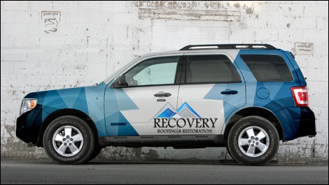 Vehicle graphic design with the title 'Create a roofing company vehicle wrap'