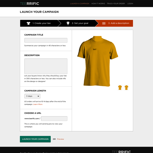 Interface design with the title 'T-Shirt Creation Interface'