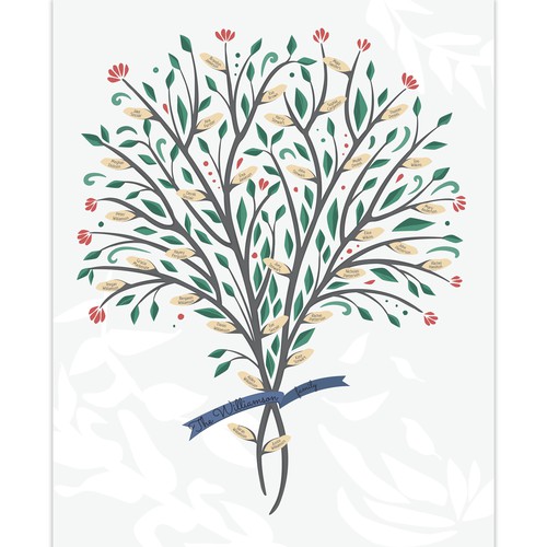 Family artwork with the title '  Five  generations family tree poster'