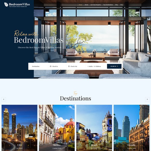 Travel website with the title 'Luxury Private Villas & Holiday Home Rentals'