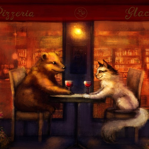 Cat illustration with the title 'Guaranteed - Illustration for romantic anniversary gift!'