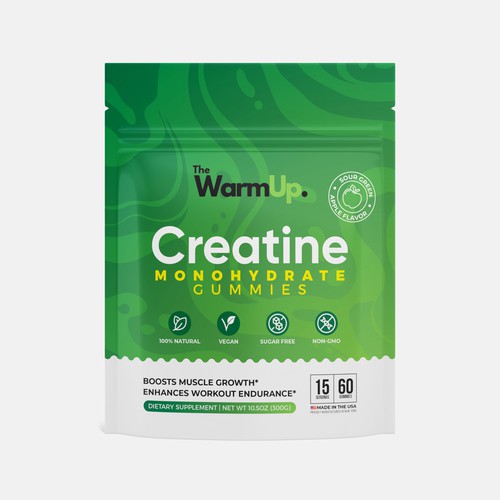 Bag packaging with the title 'Creatine Monohydrate Gummies'