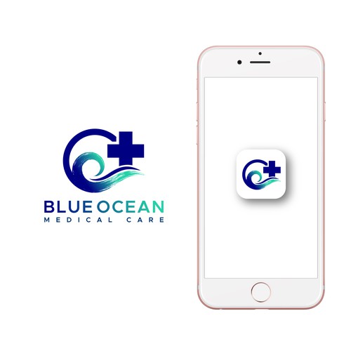 Ocean wave logo with the title 'Combining ocean and medical Concept'
