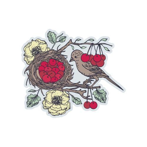Cherry design with the title 'Cherry-Themed Sticker Design'