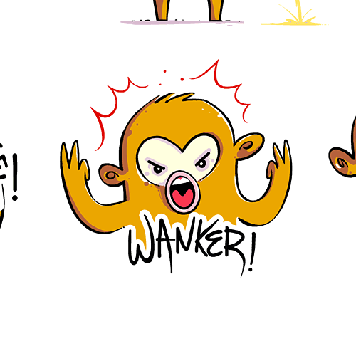 Sticker artwork with the title 'Cheeky Monkey Stickers'