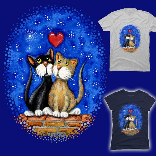 Cat t-shirt with the title 'Stargazing Cats - T-Shirt Print'