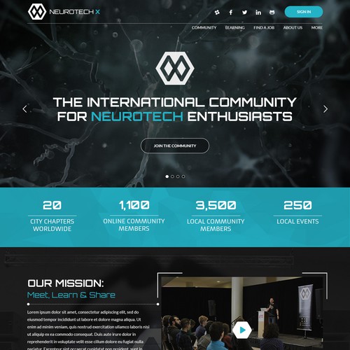 Cyan design with the title 'Website design concept for NeuroTech X'