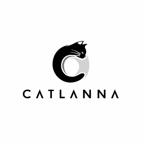 C brand with the title 'captivating powerful, geometric cat logo for CATLANNA behavior consulting services'