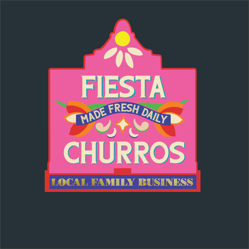 Folk logo with the title 'Fiesta Churros Pink and Red'