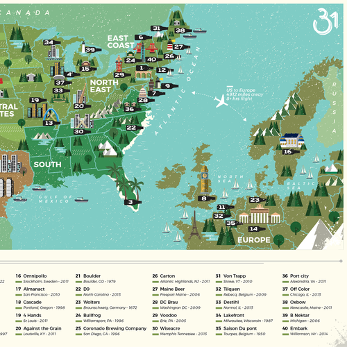 European design with the title 'Map of Breweries Suppliers across the world.'