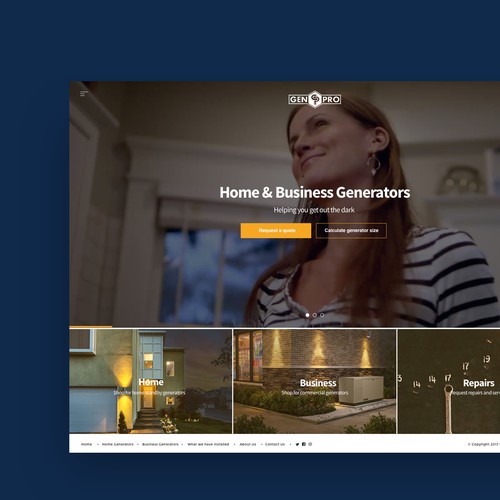Layout website with the title 'Website Design for Generator Sales '