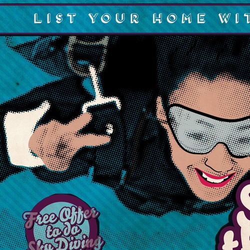 Skydiving design with the title ''Roy Lichtenstein' style Post Card Design'