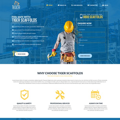 Construction website with the title 'Tiger Scaffolds - construction web page'