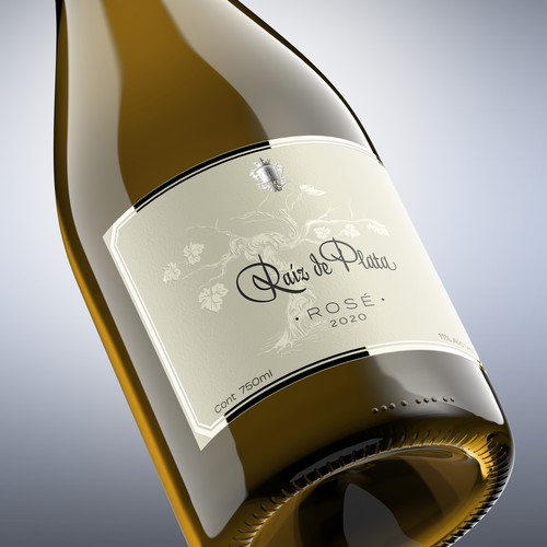 Rose label with the title 'Project for Mexican wine Raìz de Plata, varietal (Rosé) vintage (2020)'