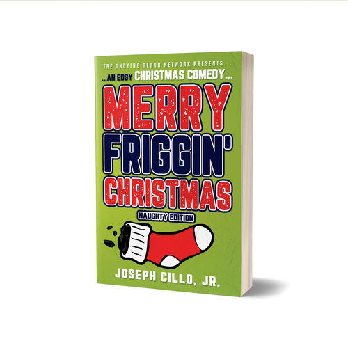 Green book cover with the title 'Merry Friggin' Christmas Book Cover'