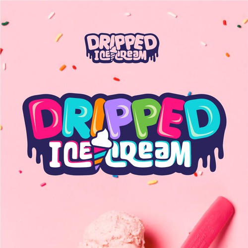 Cartoon design with the title 'Dripped Ice Cream Logo'