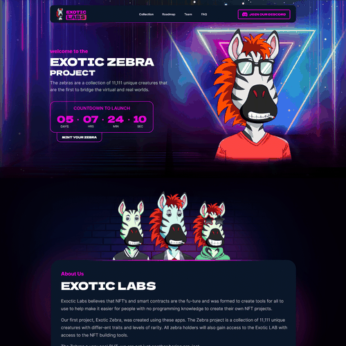 Unique website with the title ' Exotic Zebra home page design'