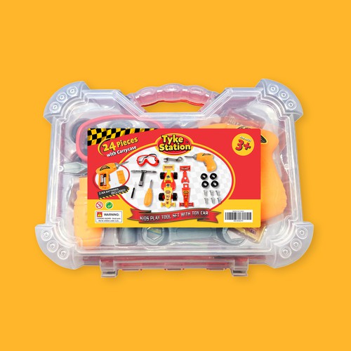 Mockup label with the title 'Product label for kids tool set'