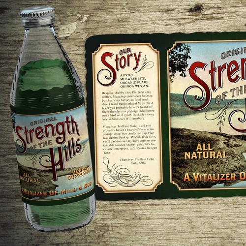 Typography label with the title 'Old-Fashioned label for Strength of the Hills'