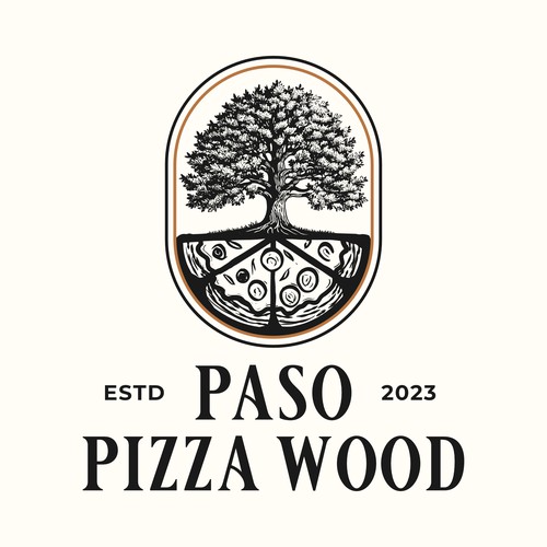 Oak tree design with the title 'Vintage Rustic Logo for Paso Pizza Wood'