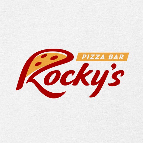 Calligraphy design with the title 'Rocky's Pizza'