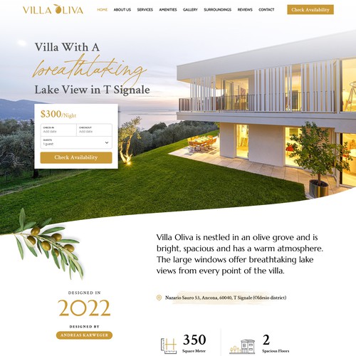 Lifestyle website with the title 'Villa Oliva Homepage design'