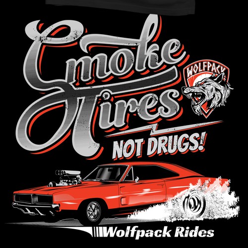 Automotive artwork with the title 'Smoke Tires Tees'