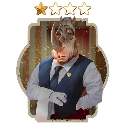 Digital painting artwork with the title 'Rhino Butler'