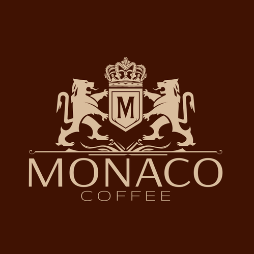 Royal logo with the title 'Heraldic and Crown Logo Concept for Monaco Coffee'