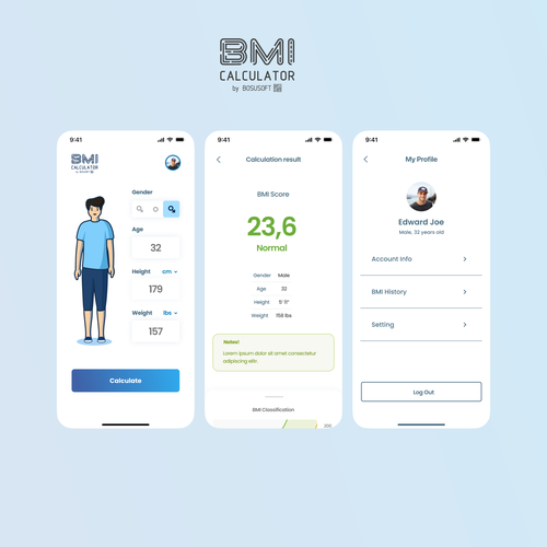 Calculator design with the title 'BMI calculator'