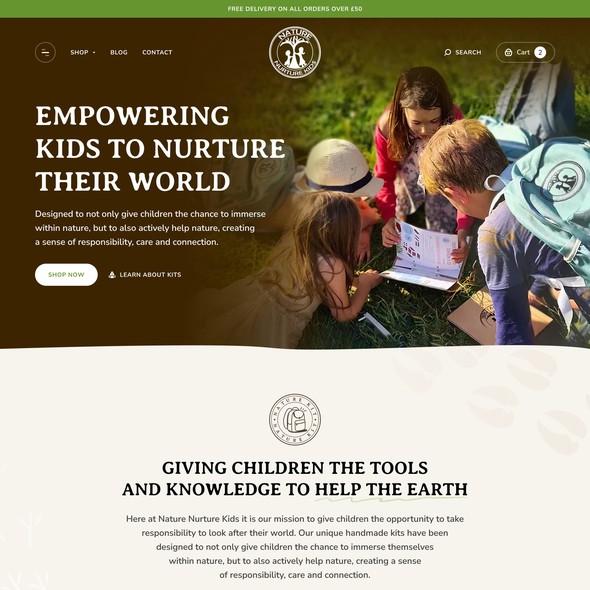 Kid website with the title ' Unique website for a unique product - children's outdoor adventure kits to help the planet'
