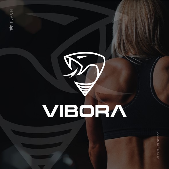Viper logo with the title 'Modern and geometric logo for fitness and sports clothing company.'