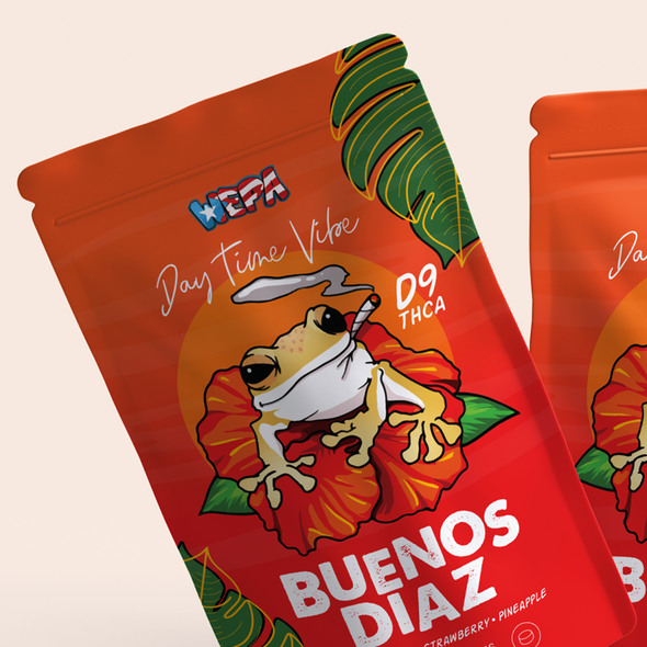 Tropical packaging with the title 'Vibrant packaging for Wepa'