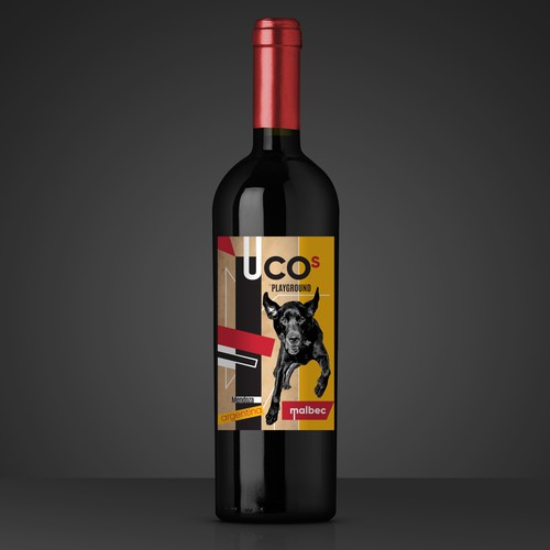 Wine bottle design with the title 'Uco's Playground - Modern Wine Label'