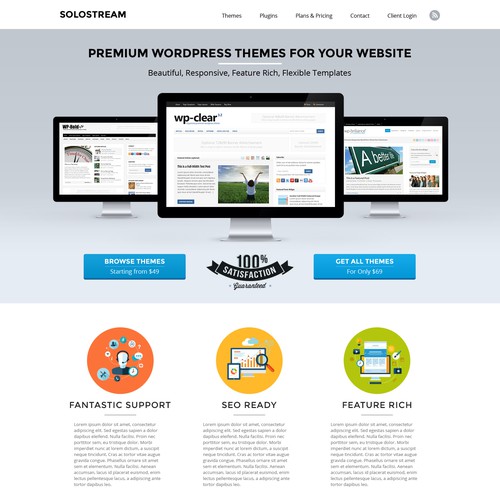 Homepage website with the title 'Landing Page Design for Solostream'