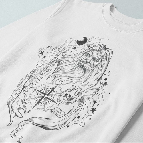 Black artwork with the title 'Wizard illustration'