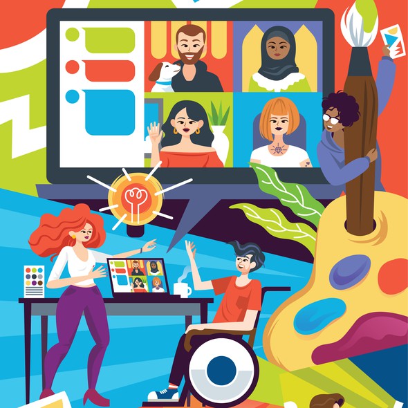 Social media illustration with the title 'Social life at the Cimpress office'