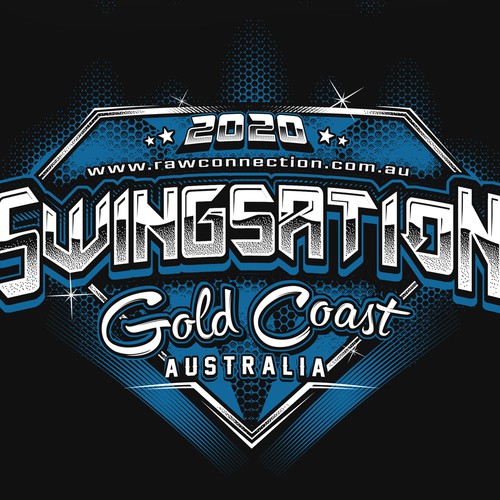 Blue t-shirt with the title 'Artwork for Swingsation 2020 Connection'
