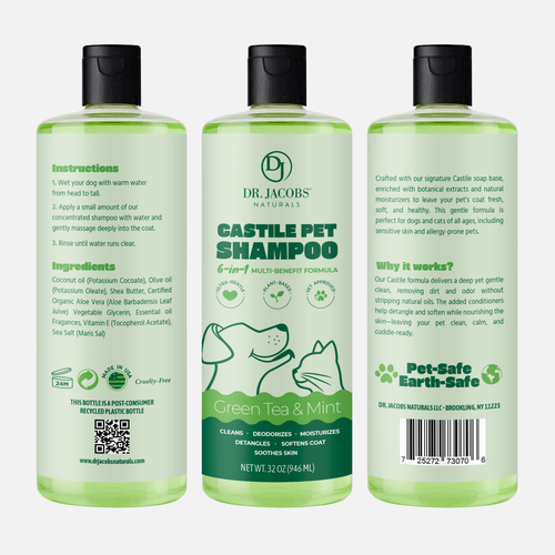 Cat label with the title 'Pet shampoo label'